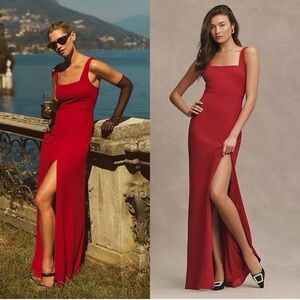 Anthropologie BHLDN Blake Square-Neck Stretch Crepe Maxi Dress Gown Red XS NWT